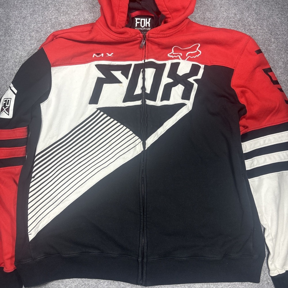 Fox Racing Two Tone Vintage Hoodie XXL Red Black White Zip Up Motocross MX